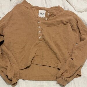 Aerie Brown Button-Up Sweatshirt